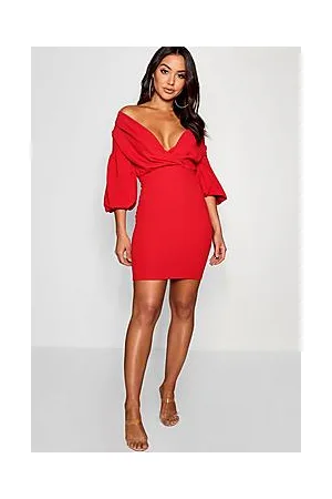 Boohoo Off the Shoulder Wrap Bodycon Dress