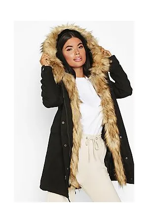 Boohoo Petite Faux Fur Trim Parka Coat