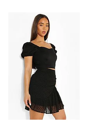 Boohoo Dobby Mesh Asymmetric Mini Skater Skirt