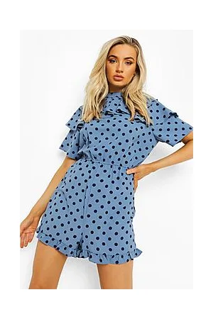 Boohoo Polka Dot High Neck Ruffle Playsuit