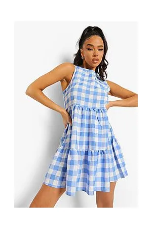 Boohoo Gingham Sleeveless Tiered Smock Dress