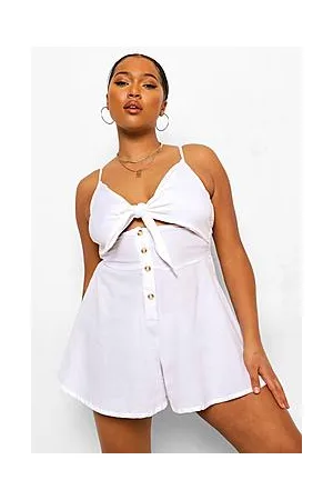 Boohoo Plus Linen Tie Front Playsuit