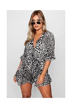 Boohoo Plus Zoe Leopard Print Plunge Wrap Playsuit