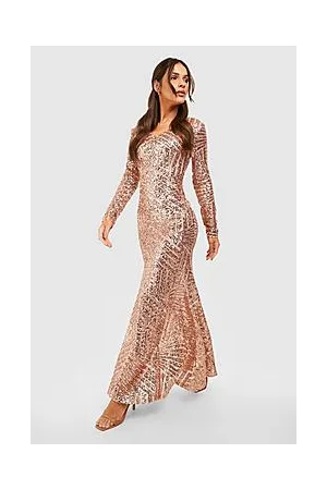Boohoo Boutique Sequin Long Sleeve Maxi Bridesmaid Dress