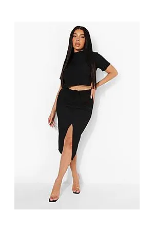 Boohoo Plus High Neck Crop Top and Midi Skirt Co-ord