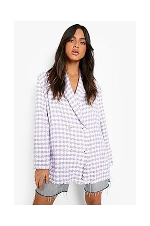 Boohoo Dogtooth Woven Double Breasted Boxy Blazer