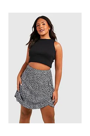 Boohoo Plus Dalmatian Print Ruffle Skater Skirt