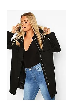 Boohoo Plus Pocket Faux Fur Trim Hooded Parka Coat