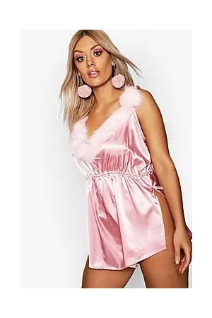 Boohoo Plus Strappy Romper With Fluffy Trim