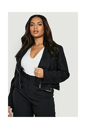 Boohoo Plus Belted Faux Suede Cropped Biker Jacket