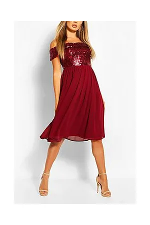 Boohoo Bridesmaid Occasion Sequin Bardot Midi Dress