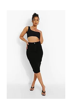 Boohoo Stretch Denim Midi Skirt