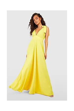 Boohoo Tie Shoulder Plunge Maxi Dress