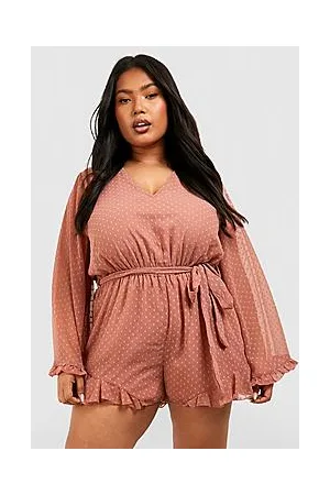 Boohoo Plus Dobby Mesh Flare Sleeve Playsuit