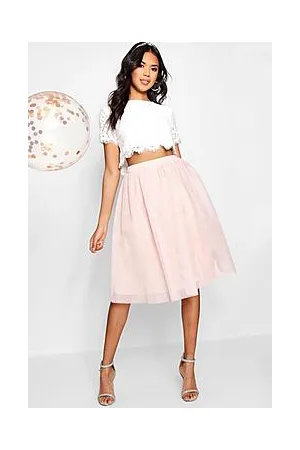 Boohoo Woven Lace Top & Contrast Midi Skirt Co-Ord Set