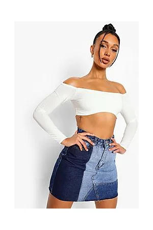 Boohoo Colour Block Raw Hem Denim Skirt