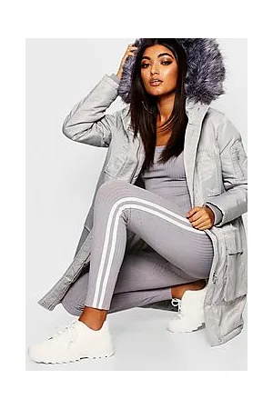 Boohoo Faux Fur Trim Sporty Parka Coat