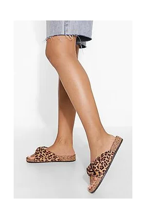Boohoo Suede Leopard Bow Detail Sandals