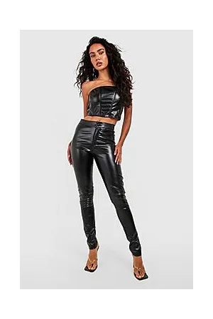 Boohoo High Waist Matte Leather Look Skinny Trousers