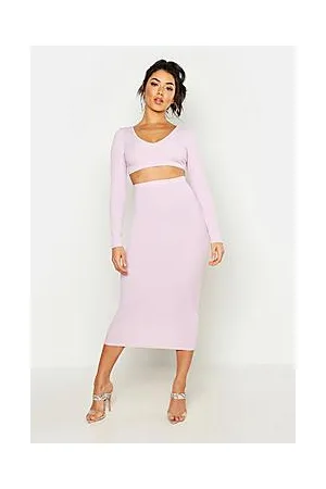 Boohoo Long Sleeve Crop And Midaxi Skirt Rib Co-Ord Set