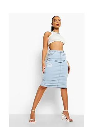 Boohoo Distressed Denim Midi Skirt