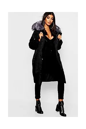 Boohoo Oversized Faux Fur Fly Hood Luxe Parka Coat