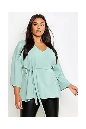 Boohoo Plus Woven Kimono Sleeve Tie Top