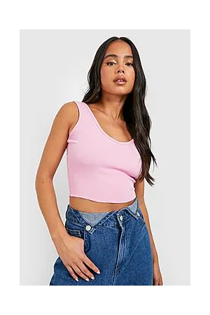 Boohoo Petite Amanda Lettuce Hem V Neck Crop Top