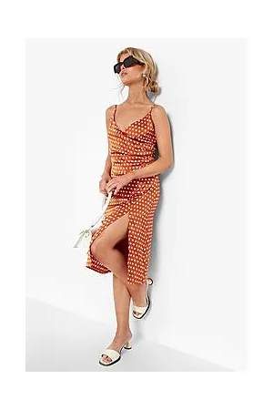 Boohoo Boutique Satin Polka Dot Wrap Slip Dress