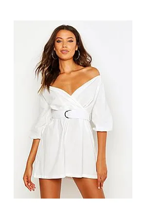 Boohoo Tall Linen Mix Bardot Belted Wrap Playsuit