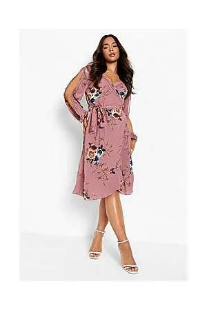 Boohoo Boutique Floral Split Sleeve Wrap Dress