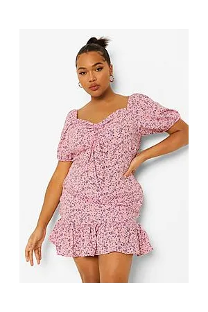 Boohoo Plus Ditsy Floral Frill Hem Mini Dress