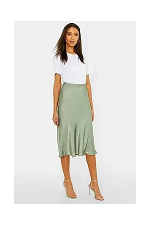 Boohoo Tall Bias Cut Satin Midi Skirt