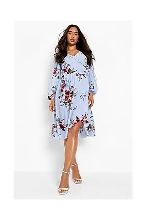 Boohoo Boutique Floral Split Sleeve Wrap Dress