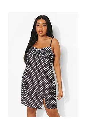 Boohoo Plus Polka Dot Tie Front Mini Dress
