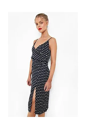 Boohoo Boutique Satin Polka Dot Wrap Slip Dress