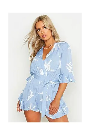 Boohoo Plus Abstract Floral Print Ruffle Tie Playsuit