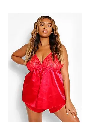 Boohoo Plus Satin and Lace Teddy Top and Shorts Pyjama Set