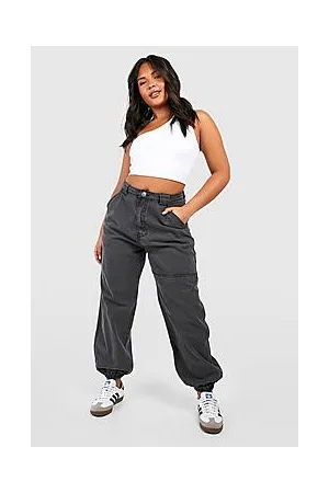 Boohoo Plus Mid Rise Utility Denim Cargo Joggers