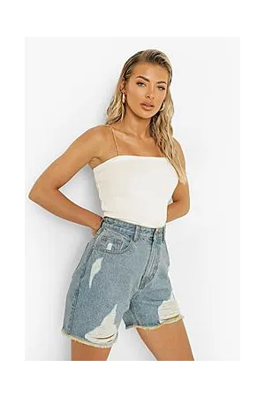 Boohoo Ripped Denim High Waisted Shorts