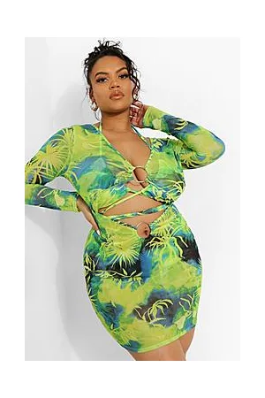 Boohoo Plus Tropicana O-ring Mesh Beach Dress