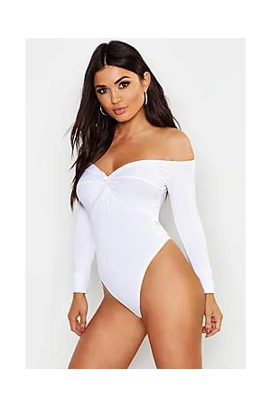 Boohoo Twist Front Off The Shoulder Bodysuit