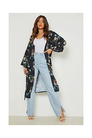 Boohoo Floral Tie Waist Kimono