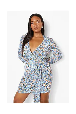 Boohoo Plus Floral Puff Sleeve Draped Mini Dress