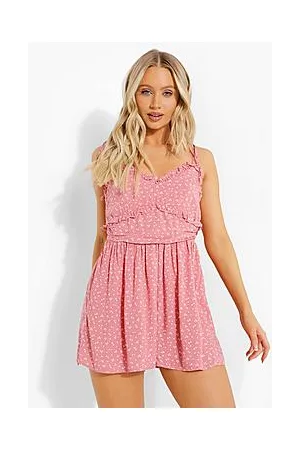 Boohoo Polka Dot Tie Strap Flippy Short Playsuit