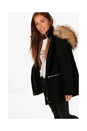 Boohoo Petite Wool Fitted Parka Coat