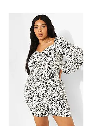 Boohoo Plus Woven Animal Print Ruched Mini Dress