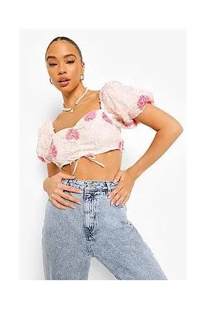 Boohoo Floral Mesh Crop Top