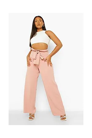 Boohoo Plus Paperbag Belted Slim Wide Leg Trousers