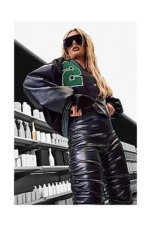 Boohoo Pu Sleeve Oversized Varsity Jacket